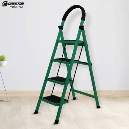 Plantex Cheston Foldable 4-Step Ladder for Home Wide Anti Slip Step Ladder(Green& Black) Steel Ladder