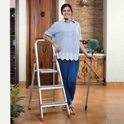 Bathla Advance 3-Step Foldable Ladder for Home with Sure Hinge Technology (Orange) - Aluminium Ladder