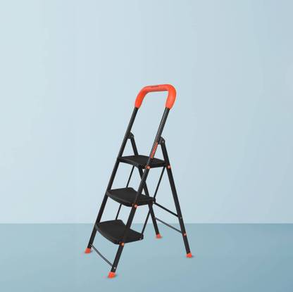 Bathla Ascend 3 Step Heavy Duty Steel Ladder for Home - Orange & Black Steel Ladder
