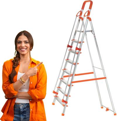 ProHome 8 Steps Ladder with Railing and Anti Slip Shoes Aluminium Ladder