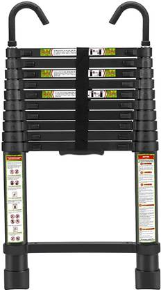 Plantex Heavy-Duty Black Aluminum Extension Telescopic Ladder with Hooks(2Meter/6.5 Ft) Aluminium Ladder