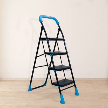 Plantex Mild-Steel Stylo Folding Ladder for Home with Advanced Locking System - 4 Step Steel, Plastic Ladder