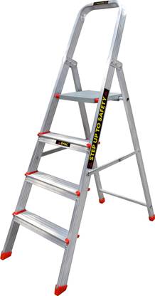 EMAC Aluminium 4 Steps Folding Ladder for Home, Shop & Office Use Slip Resistant Step Aluminium Ladder