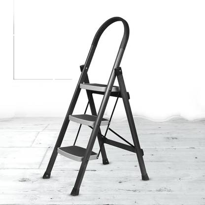 Plantex Premium Steel Folding 3 Step Ladder for Home - 3 Wide Anti Skid Steps (Grey) Steel Ladder