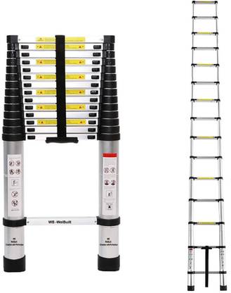 WB WELBUILT 4.4m (14.5Feet) Stainless Steel Telescopic Ladder For Home & Outdoor Use 14 Step Steel Ladder