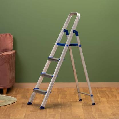 SKP FACTORY Aluminum 4 step ladder anti skid ladder Adjustable for home (Blue) Aluminium Ladder