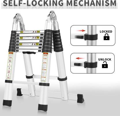 Krisham ® 2.5M+2.5M/5m/16.5ft Folding Ladder Aluminum Telescopic Extension Steps Aluminium Ladder