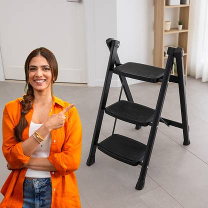 ProHome 3 Step Folding Ladder, Lightweight & Portable Stepladder with Wide Anti-Slip Steel Ladder