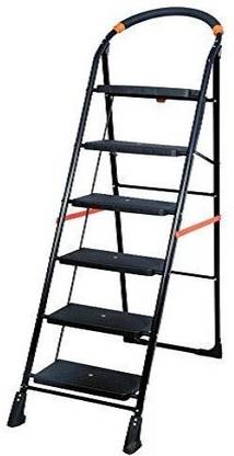 PARASNATH BLack Heavy Folding Ladder with Wide Steps Milano 6 Steps 6.2 Ft Steel Ladder