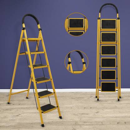 Plantex Ladder for Home /Foldable Ladder Wide Anti Skid 6 Step Ladder(Yellow & Black) GI Steel Ladder
