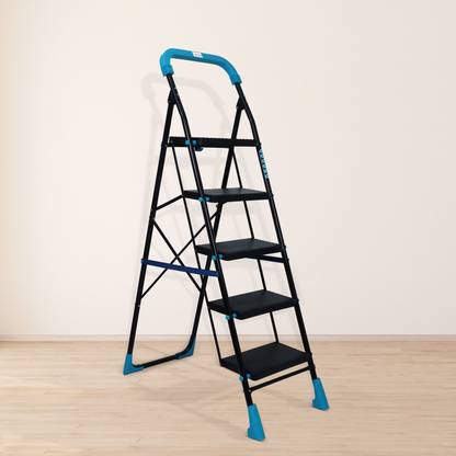 Plantex Heavy-Duty Mild-Steel Stylo Folding 5 Step Ladder for Home- Steel, Plastic Ladder