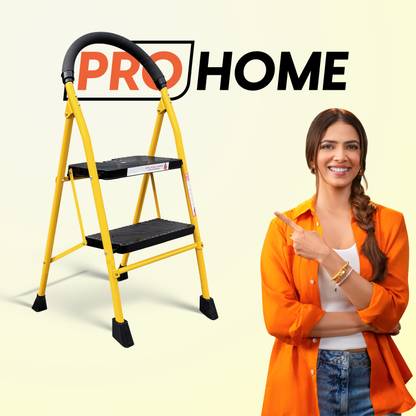 ProHome 2 Step Foldable Steel Ladder for Home | Ladder with Anti-Slip Shoes Steel Ladder