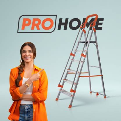 ProHome 6 Steps Ladder with Railing and Anti Slip Shoes Aluminium Ladder