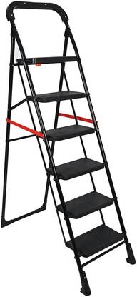 Quantes Black Edition Heavy Duty Folding with Wide 6 Steps Ladder (Made In India) Steel Ladder