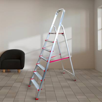 iBELL IBL JY007 7-Step Foldable Aluminium Ladder for Home,Anti-Slip Steps, Edge Guards Aluminium Ladder