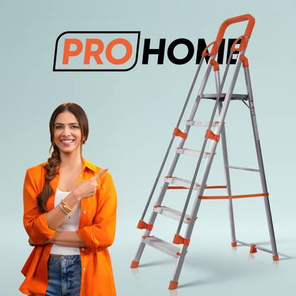 ProHome 6 Steps Ladder with Railing and Anti Slip Shoes Aluminium Ladder