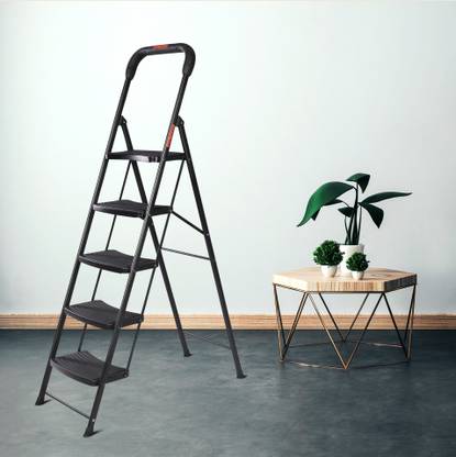 Bathla Ascend 5 Step Heavy Duty Steel Ladder for Home - Black Steel Ladder