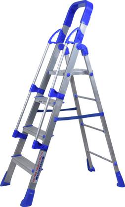 PARASNATH Railing 4 Step Folding Ladder Heavy Duty Ladder Mild Aluminium Ladder