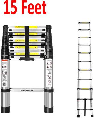 WB WELBUILT 4.4m (14.5Feet) Stainless Steel Telescopic Ladder For Home & Outdoor Use 14 Step Steel Ladder