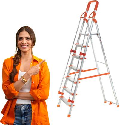 ProHome 7 Steps Ladder with Railing and Anti Slip Shoes Aluminium Ladder