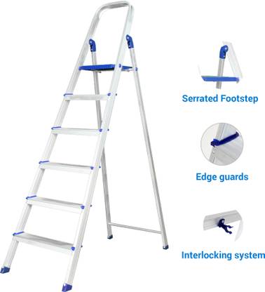 ALNICO Hybrid Aluminum Step - 6 Step Silver Powder Coated Steel Ladder