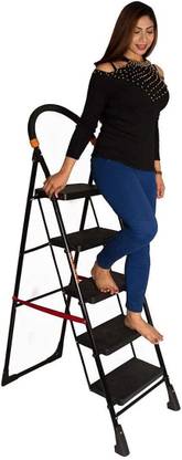 AJAAQI Black Diamond 5 Step Ladder Anti-Skid Multi-Purpose Ladder Mild Steel Ladder