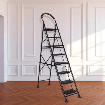 PARASNATH 8 Step GoUp Steel Foldable Step Ladder, Black Steel Ladder
