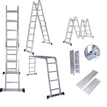 Equal 15 ft Foldable & Adjustable SuperLadder Cum Bench Table with ScaffoldingPlatform Aluminium Ladder