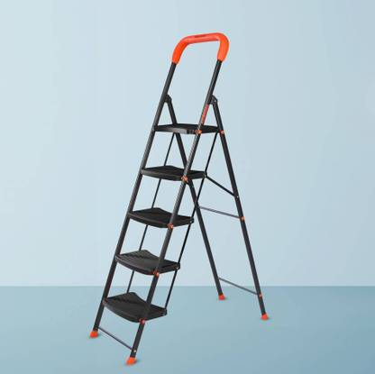Bathla Ascend 5 Step Heavy Duty Steel Ladder for Home - Orange & Black Steel Ladder