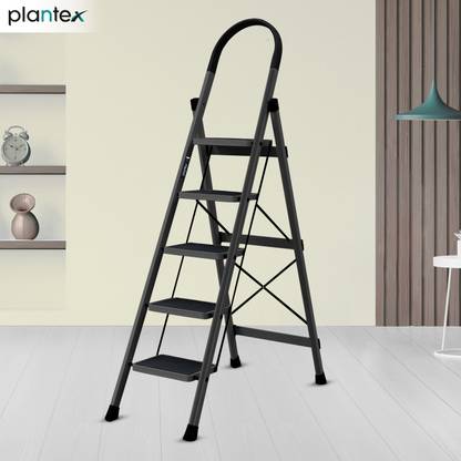 Plantex Anti-Skid Strong Foldable Wide 5 Step Ladder/Ladder for Home-(Apex -Black) Steel Ladder