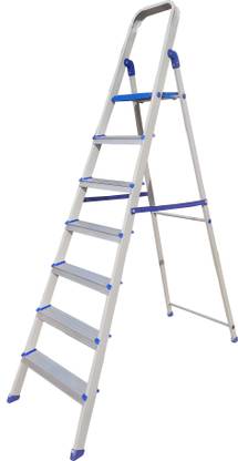 ALNICO Hybrid Aluminium Step -7 Step Silver Powder Coated Steel Ladder