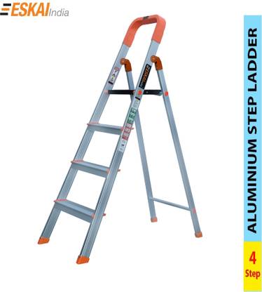 ESKAI INDIA 4 step with Heavy Duty Foldable Durable Steel Wide Ladder for Home Aluminium, Steel, Plastic Ladder