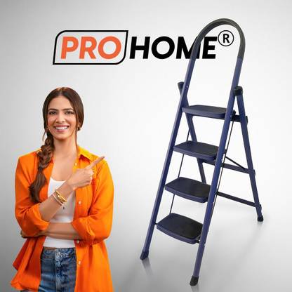 ProHome 4 Step Vetro Foldable Steel Ladder for Home | 150kg Capacity with Anti Slip Shoe Steel Ladder