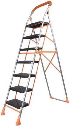 PARASNATH Orange Diamond Folding Ladder with Wide Steps 7 Steps 7.2 FT Ladder Steel Ladder