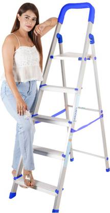HOMACE 5 Steps Heavy Duty Folding Ladder with Wide Steps Aluminium (7 Year Warranty) Aluminium Ladder