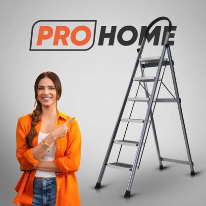 ProHome Vetro 6 Step Foldable Steel Ladder for Home | 150kg Capacity with Anti Slip Shoe Steel Ladder