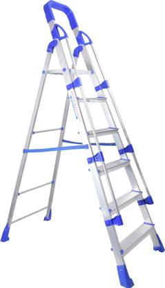 PARASNATH Railing Home Pro 6 Step Light Weight Full Aluminium Heavy Duty Folding Ladder Aluminium Ladder