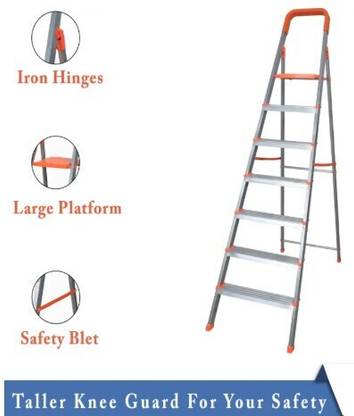 ALNICO Heavy Duty Hybrid Aluminum Step - 7 Step Powder Coated Section Ladder for Home Steel Ladder