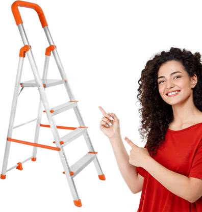 Mizu 4 Steps Ladder For Home With 400 Kgs Load Capacity & Anti-Skid Shoes Aluminium Ladder