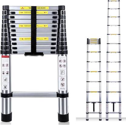 BUCKETLIST BUCKETLIST®Telescopic Ladder,4.5M/15ft Stainless Steel Lightweight Ladders Steel Ladder