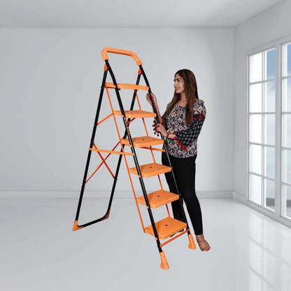 PARASNATH 6-Step Orange Diamond Foldable Steel Ladder with Wide Anti-Skid Steps Steel Ladder