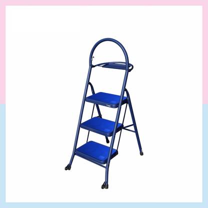 Familia 3 Step Steel Ladder for Home Heavy Duty | Foldable with Wide Anti-Slip Steps Steel Ladder