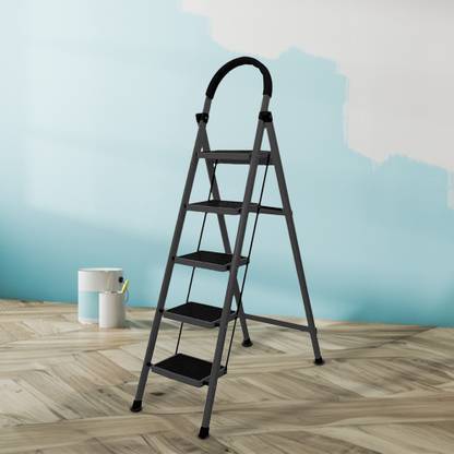 Cheston GI Steel 5-Steps Home Ladder|5.6 Ft Step Ladder with Wide Pedal|Supports 150+ Kg Steel Ladder