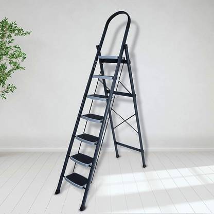 Impulse by Plantex Ladder for Home-Foldable Steel 7 Step Ladder-Wide Anti Skid Steps (Gray & White) Steel Ladder