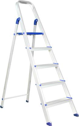 ALNICO Hybrid Aluminum Step- 5 Step Silver Powder Coated Side Section Steel Ladder