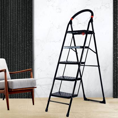 Homeside Premium Heavy-Duty 5-Step Folding Ladder|Home/Outdoor|Wide AntiSkid Steps|Strong Steel Ladder
