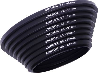 ZINROX Step Up Lens Filter Adapter Rings - Set of 8pcs - Allows You to Fit Larger Size Lens Filters on a Lens with a Smaller Diameter - Sizes: 49-52mm, 52-55mm, 55-58mm, 58-62mm, 62-67mm, 67-72mm, 72-77mm, 77-82 mm - BLACK Step Up Ring Set (49 - 82 mm) Step Up Ring