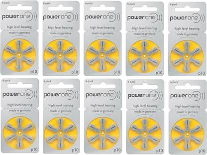 Power one P10 Hearing Aid Batteries 1.45V 10 patta (60 battery) Button Cells Stethoscope Case