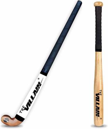 THE VILLAIN Solid Wooden Hockey Stick and Base Bat for Men and Women Practice and Beginner Hockey Stick - 91.44 cm
