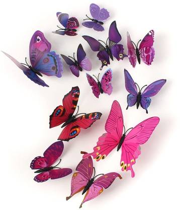 xtore 30.48 cm Congealed Paper Metallic Finish Home Decor 3D Butterfly with Sticking Pads Reusable Sticker